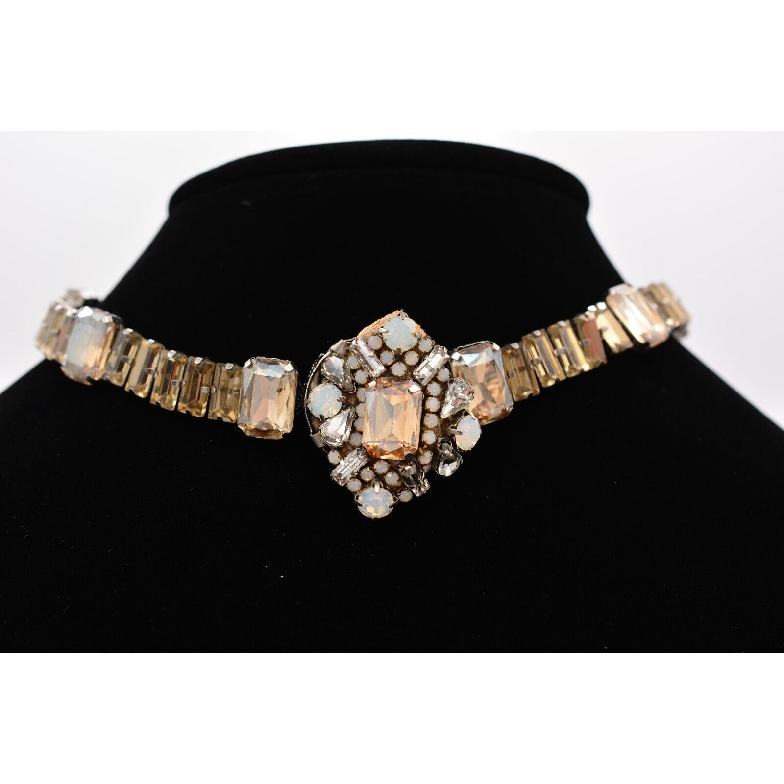 Crystal Choker Necklace Baguette Rhinestone Crystal Sparkling Chunky Goth Bin3b